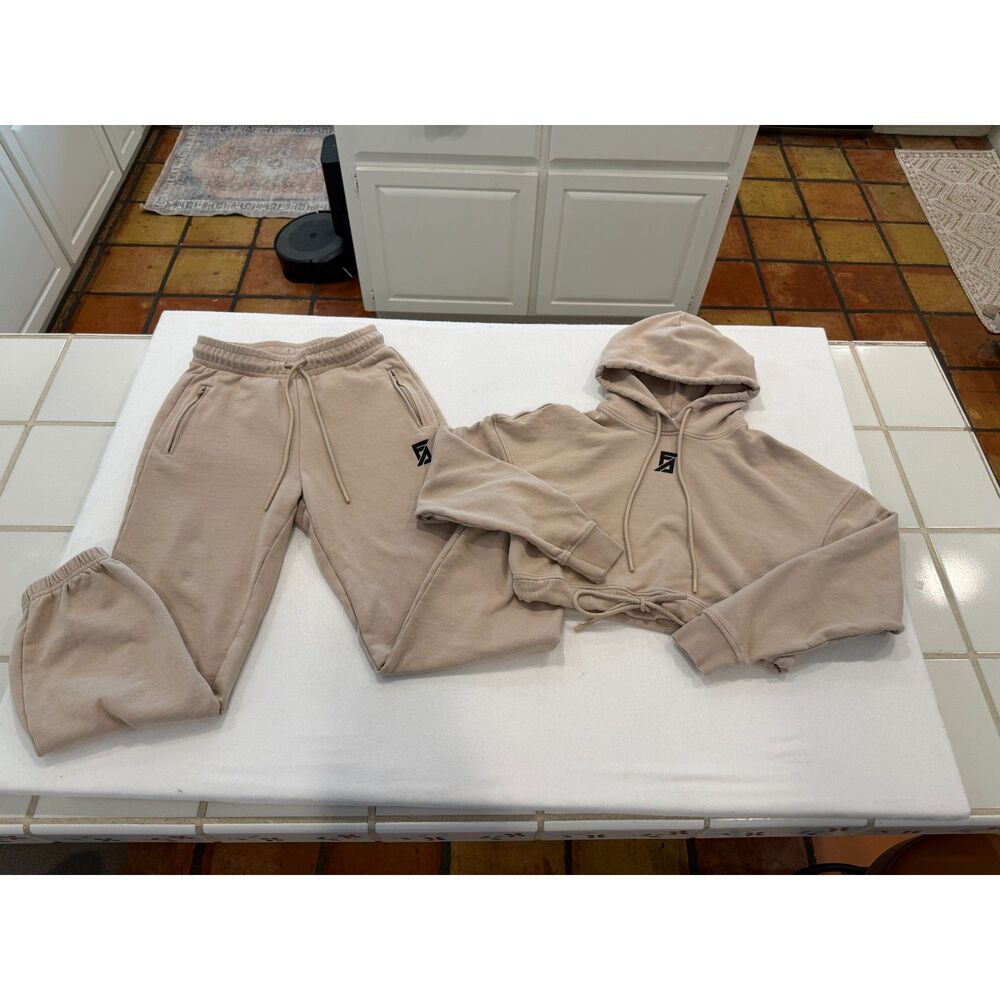 Faith Connexion Beige Cropped Hoodie & Sweatpants Set – XS